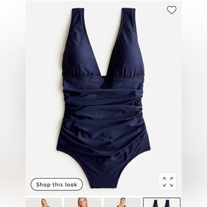J. Crew Long-torso ruched V-neck one-piece Swim size 14